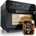 Arendo Minibackofen, Airfryer 25L Edelstahl Multifunktionsofen, XXL Heißluftfritteuse 1800W, mini Backofen mit Backpapier, Backblech, Dörrblech, ... - Schwarz
