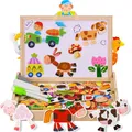 COOLJOY Magnetisches Holzpuzzle 100+ Stück, Spielzeug Ab 2 3 4 Jahre Mädchen Jungen, Pädagogisches Magnetische Holzspielzeug Mit Bauernhof-Muster, Lernspielzeug Halloween Kinder