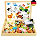 COOLJOY 100+ PCS Holz-Magnetpuzzle, Bauernhof-Muster-Spiele, doppelseitige