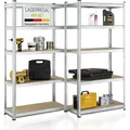 Juskys Lagerregal Basic 4er Set 180x90x40 cm - max. 3500 kg - Metall Regale - Silber/Braun