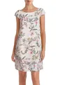 PEKIVESSA Leinenkleid Knielang mit Blumen-Print Kurzarm Beige 40 (L)
