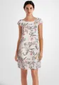 PEKIVESSA Sommerkleid Leinenkleid knielang kurzarm (Einzelartikel, 1-tlg) Leinenstoff mit Blumenmuster