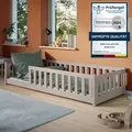 Kinderbett Bodenbett 80x180 cm mit Rausfallschutz & Lattenrost Montessori Bett Bed Gitterbett Kinder Jugendbett Einzelbett mit Matratze Kaschmir - Grau