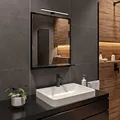 HAJDUK FURNITURE Schwarz Badspiegel mit Beleuchtung 4000 K IP44 H:70 x B: 60 cm - Bathroom Mirror - Moderner Badezimmer Spiegel Rechteckig mit Ablage und Schwarz LED - Wandspiegel mit Regal
