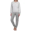 Normann Pyjama Damen Frottee Schlafanzug langarm mit Bündchen in Streifenoptik blau 52-54