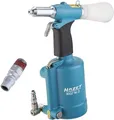 HAZET Blindniet- Pistole 9037N-2 I pneumatisch und hydraulisch mit 5 Mundstücken, Zugkraft: 14700 N, Nietengrößen von: 3,0-6,4 mm, Hublänge 15,8 mm I Werkzeug zum Setzen von Blindnieten
