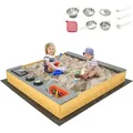 COSTWAY Holzsandkasten, Kindersandkasten mit Küchenzubehör und eingebauter Sitzbank, für Kinder von 3-8 Jahren, Natur - Naturbelassen