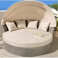 riess-ambiente Outdoor Sonneninsel PLAYA LIVING 165cm natur Polyrattan Aluminium inklusive Kissen wetterfest Gartenlounge Lounge Gartenliege - Braun