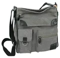 JENNIFER JONES - Große Damen Handtasche aus Canvas und Echtleder - Vintage Look - Casual Schultertasche - Umhängetasche