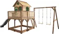 AXI Spielhaus Liam mit Sandkasten, Doppelschaukel & grauer Rutsche | Stelzenhaus XXL in Braun & Grün aus  Holz für Kinder | Spielturm mit Wellenrutsche für den Garten