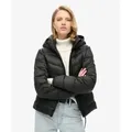 Superdry für Damen. W5011724A Fuji Steppjacke mit Kapuze schwarz (S), Lässig, Polyester