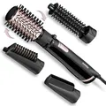 BaByliss Dry, Straighten and Style - Rotierende Warmluftbürste, 1000W Ionen Rundbürstenföhn mit 4 Aufsätzen zum Föhnen, Glätten, Volumen kreieren, Schwarz, AS200E