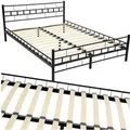Tectake Metallbett Malta Robustes Stahlgestell Mit Holzlattenrost  203 x 147 x 76 cm Schwarz