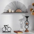 K&L Wall Art Holz Wandregal Metall Hängeregal Natur Holzoptik Vintage Metallregal schwarz für Wohnzimmer (Sonnenaufgang)