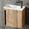 Planetmöbel Waschbecken mit Unterschrank 50 cm Gäste WC Waschbeckenunterschrank mit Waschbecken für kleine Bäder, Wotan Eiche