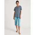 CALIDA Capri-Pyjama (2 tlg) mit Rundhalsausschnitt und überschnittenen Schultern blau S (40/42)