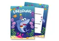 Friendly Fox Shark Einladungskarten Geburtstag, 12 Einladungen zum Kindergeburtstag Hai, DIN A6 Einladung mit Umschlag