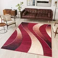 TAPISO Dream Teppich Wohnzimmer Modern Wellen Streifen Rot Creme Leicht Meliert Schlafzimmer Esszimmer Gästezimmer ÖKOTEX 60 x 100 cm