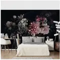 Bilderdepot24 Vliestapete Vintage Blumen Nebel Schwarz Natur Landhausstil Modern Wanddeko, Glatt, Matt, (Vliestapete inkl. Kleister oder selbstklebend), Wohnzimmer Schlafzimmer Küche Flur Fototapete Motivtapete Wandtapete schwarz 4.8 m x 3.2 m