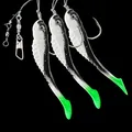 DEGA - 3er Gummifisch-Vorfach mit Reflexfolie, aus 3 Gummifischen, DREI Farben, Schnur 0,80mm, Hakengröße 7/0 (Weiß-Grün)