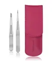 Tweezerman Petite Tweezer Set Petite Pinzetten Set mit Etui, Pink Augenbrauen Set 1 Stk