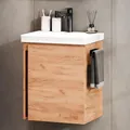 Planetmöbel Waschtisch mit Unterschrank 50 cm, Waschbeckenunterschrank hängend, Soft-Close, Badmöbel Set mit Waschbecken, Gold Eiche