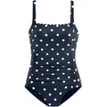 Badeanzug LASCANA "Jada", Damen, Gr. 38, Cup E, blau (marine, weiß), Microfaser, Polyamid, Microfaser, gepunktet, Badeanzüge, mit Wellenkante und Shaping-Effekt