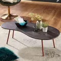 FINEBUY Couchtisch FB50928 Akazie Massivholz 122cm Wohnzimmertisch Retro Nierenform (Sofatisch Kaffeetisch, Wohnzimmertisch Dunkel), 122x34,5x63 cm Akazie Massivholz Metall Nierenform