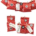 Frau WunderVoll® DIY ADVENTSKALENDER BESCHERUNG zum Befüllen, rot Stern, Ziffern grau, Papiertueten flach 13x16,5cm / Weihnachten, Papiertüten, Kinder, Zahlen, Geschenkbeutel, Aufkleber