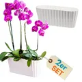 GarPet 2er Set Orchideentopf Orchideen Übertopf Pflanztöpfe Übertöpfe für Orchideen aus Kunststoff Innen Elegant Orchideentopf groß weiß