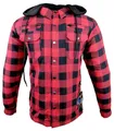 Alpha Speeds Motorradjacke Flanell-Holzfäller Motorrad KEV ARAMID Shirt Lumber Biker Hemd PRO Rot (Wasserdicht & Winddicht & Atmungsaktiv + wasserdichte Reißverschlüsse) mit abnehmbare Kapuze & Innenjacke, All Season, inklusive Protektoren