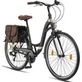 Licorne Bike Stella Plus Premium City Bike in Zoll Aluminium Fahrrad für Mädchen, Jungen, Herren und Damen - 21 Gang-Schaltung - Hollandfahrrad - Schwarz
