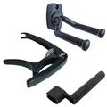 keepdrum Gitarren-Zubehör-Set mit Saitenkurbel Wandhalter Kapodaster Schwarz