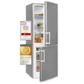 Exquisit Kühl-Gefrierkombination KGC233-60-HE-040D, 173 l, freistehend, Inox-Look, LED-Licht, Glasablagen, Gemüsefach, Türalarm, 155 kWh/Jahr