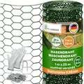 TTL GARDEN Hasendraht Grün 1m x 25m 25x45mm Masche Ø0,66mm PVC Beschichtet Drahtgitter mit 100 Krampen & Handschuhen