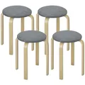 HOMCOM Esszimmerhocker 4er Set Stapelhocker Hocker aus Birkensperrholz mit Leinenoptik Küchenhocker Polsterhocker für Esszimmer Wohnzimmer Grau