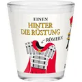Robustes Sheepworld Schnapsglas mit lustigem Spruch "Einen hinter die Rüstung römern"