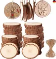BetterJonny 50 Stück Holzscheiben, Rund 5-6cm Holz Log Scheiben Kit mit Loch