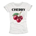 MAKAYA T-Shirt mit Kirschen Damen Cherry Top Sommer Oberteile Print Motiv Sexy Outfit Frauen Tshirt Weiß L