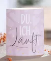 LED Dekoleuchte mit Spruch- Du Ich Läuft bei uns- Rosa Papier, Ellipse Form, 6x13x16 cm, Goldene Herzen
