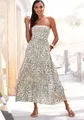 Bandeaukleid, mit Animaldruck, schulterfreies Maxikleid, Sommerkleid mit Taschen, Gr. 38 - N-Gr, khaki-beige bedruckt N-Gr