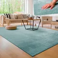 Paco Home Teppich Cadiz 630, rechteckig, Höhe: 14 mm, Uni-Farben, besonders weich, waschbar, auch als Läufer erhältlich, türkis