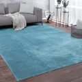 Paco Home Teppich Wohnzimmer Kurzflor Waschbar Weich rutschfest Modern Einfarbiges Muster Türkis Blau, Grösse:240x340 cm