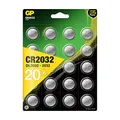 GP CR2032 Lithium Knopfzellen 3V, Knopfbatterien CR 2032 / DL2032, Spannung 3 Volt (20 Stück im 4x 5er Pack, Batterien einzeln entnehmbar)