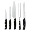 RÖSLE Messer-Set PURA inkl. Tranchiergabel 5-tlg., Kochmesser, Universalmesser, Gemüsemesser, Fleischmesser, mit scharf geschliffener Klinge aus Klingenspezialstahl, genieteter Griff