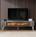 Xlmoebel TV-Board TV-Sideboard in Grau mit Kamin und Stauraum aus MDF und Metall (1 St., TV-Lowboard), Hergestellt in Europa