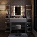 Vicco Schminktisch Taylor, Weiß, 80 cm mit LED Beleuchtung und Hocker, mit LED-Beleuchtung und höhenverstellbarem Drehhocker