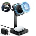 ESR Qi2 3 in 1 kabellose Ladestation mit CryoBoost, [Zertifiziertes] Apple Watch Ladegerät & 15W Qi2 magsafe ladegerät für iPhone 16/15/14, Watch & AirPods, Handy Kühlung kabelloses Ladegerät, Schwarz