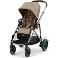 CYBEX e-Gazelle S, Betthimmel, Traditioneller Kinderwagen, Unisex, Faltbar, Beige, Graubraun - Beige/Braun