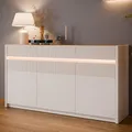 Forte Oak SQUERE Sideboard 160, Elegantes Sideboard mit 3 Türen, Beleuchtung und Lamellendesign, Holzwerkstoff, Mauvella Eiche Dekor/Sand, 160 cm breit x 85,9 cm hoch x 41,5 cm tief
